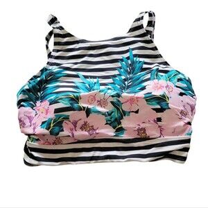 Torrid Stripe Floral High Neck Swim Top Bikini Size 0 - Large